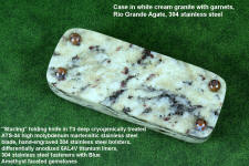 "Starling" granite with garnets and hornblende stone sarcophagus case with cabochons of Rio Grande Agate gemstone