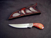Obverse view: Pecos 2 fine gemstone handled working, collectors knife with frog skin crossdraw sheath