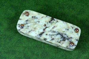 "Starling" granite with garnets and hornblende stone sarcophagus case with cabochons of Rio Grande Agate gemstone