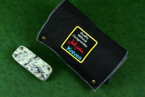 "Starling" fine handmade custom folding knife, sheath roll, granite gemstone case