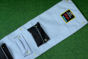 "Starling" fine handmade custom folding knife sheath and knife roll case in triple layer cotton canvas duck stitched with nylon and polyester thread, brass plated steel dot snaps