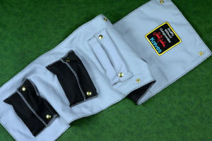 "Starling" fine handmade custom folding knife sheath and knife roll case in triple layer cotton canvas duck stitched with nylon and polyester thread, brass plated steel dot snaps