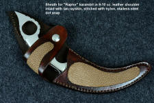 "Raptor" fine handmade custom karambit knife in T3 deep cryogenically treated ATS-34 high molybdenum martensitic stainless steel blade, 304 stainless steel bolsters, Polvadera Agate-Jasper gemstone  handle, leather sheath inlaid with tan rayskin